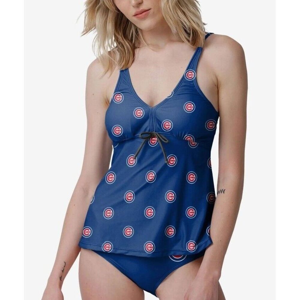 FOCO Chicago Cubs Womens‎ Tankini Swimsuit Set Blue MLB Logo Print L XL NEW